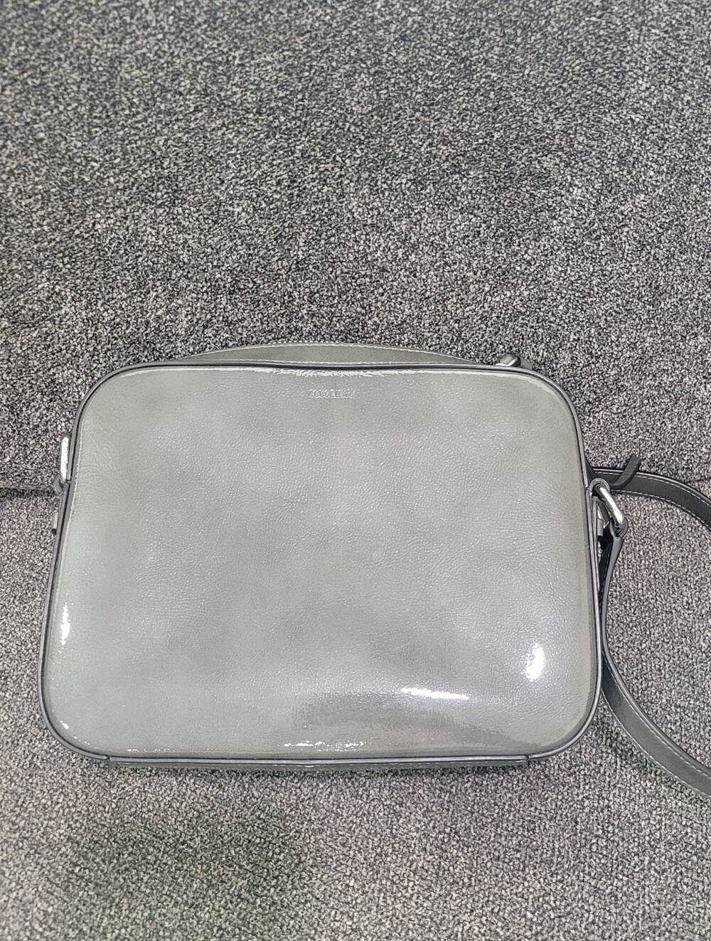 AllSaints Captain Lea Square Crossbody Bag Gray Shiney Leather Purse